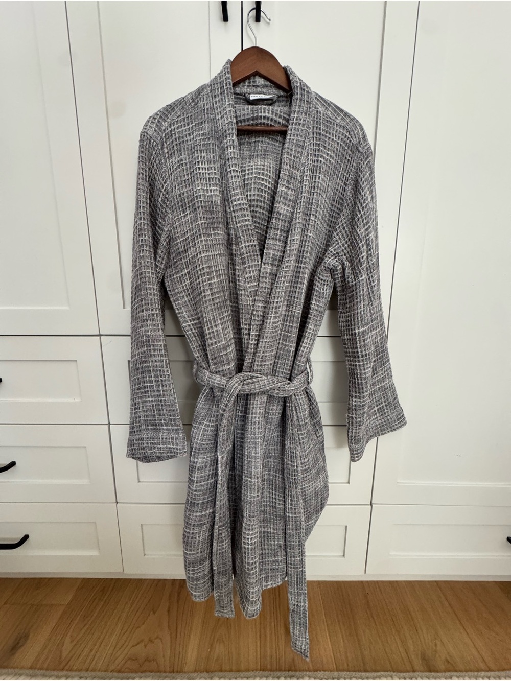 Parachute Waffle Knit Robe Gray Unisex Belted
